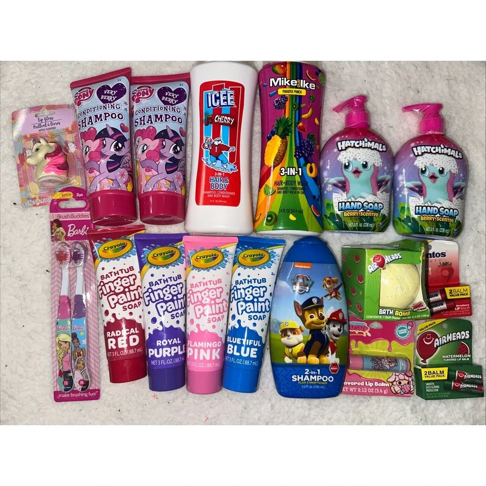 Kids Shampoo Conditioner Bath Bomb Lip Gloss Barbie toothbrush My Little Pony
